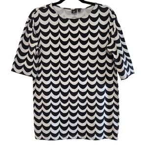 Uniqlo x Marimekko Papajo Wave Print T-Shirt Black White Elbow Sleeve Womens XS